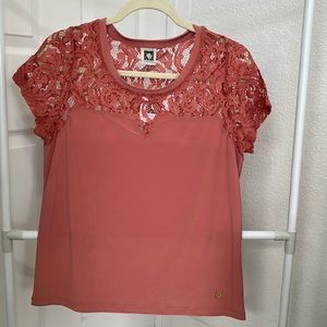 Anne klein rose gold lace blouse
